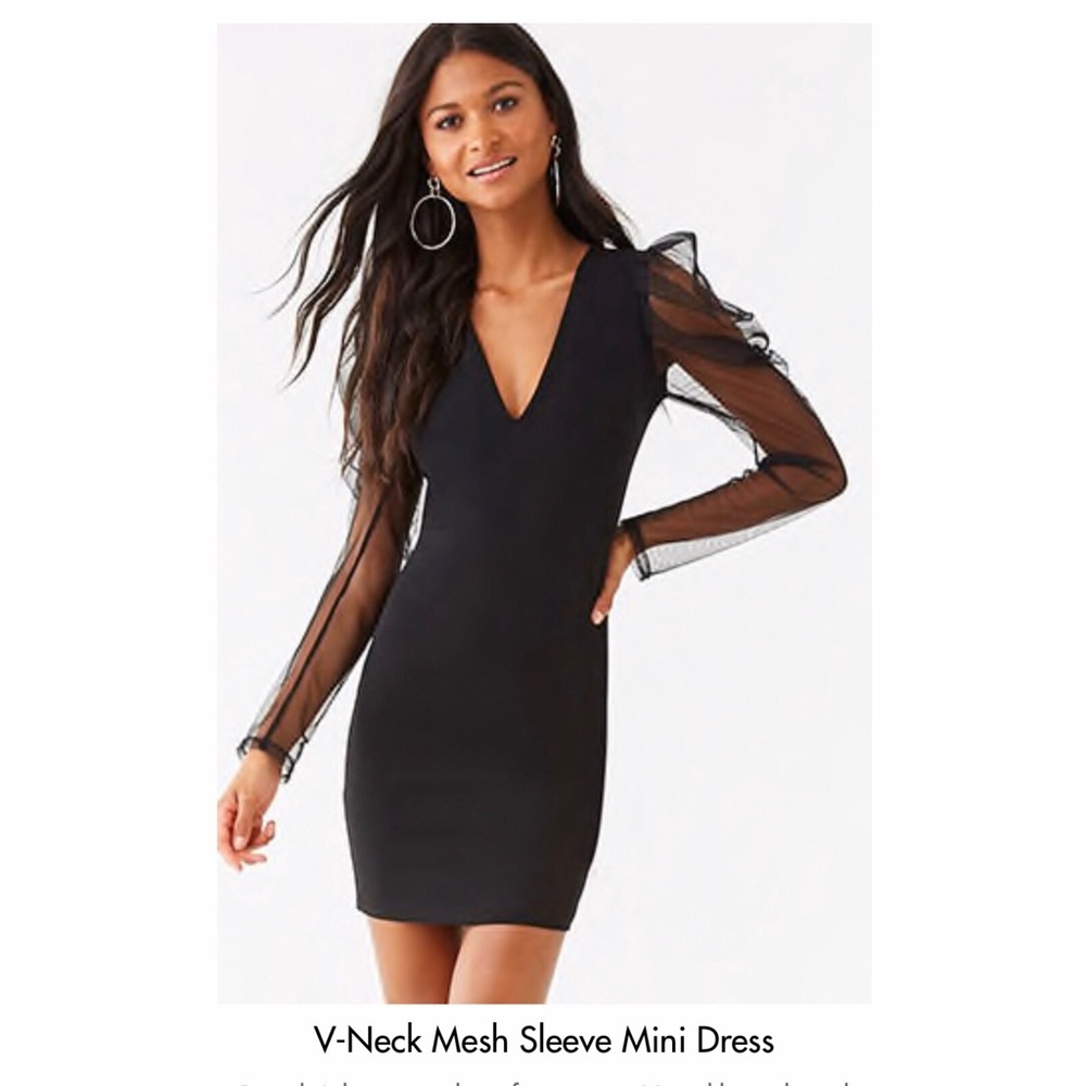 NWT Black C Neck Mesh sleeve mini dress.